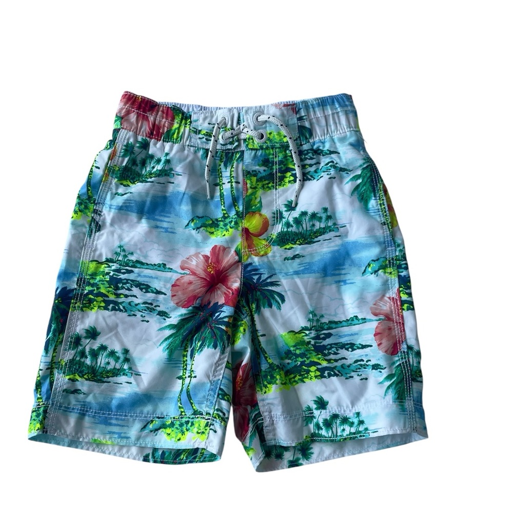 GAP Swim Shorts Trunks Hawaiian Print Multi Color Drawstring Size XS 4-5 New